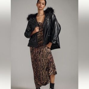Anthropologie Pilcro Faux Leather Hoodied Jacket with Fur Trim